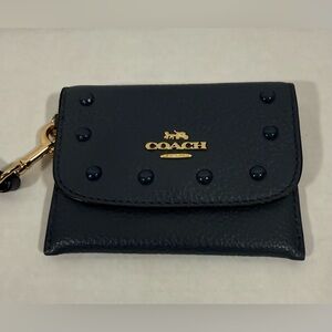 Women’s Coach Rivets Card Pouch New With Tags Leather blue & Gold
